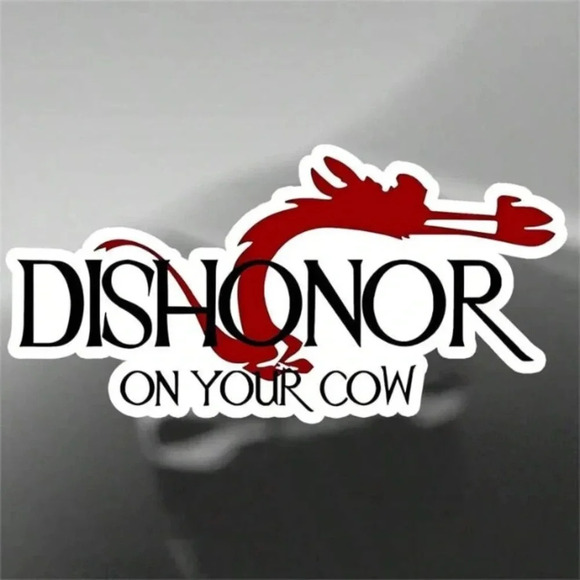 Red black white Mulan Mushu dishonor on your cow waterproof vinyl decal car - Picture 2 of 7